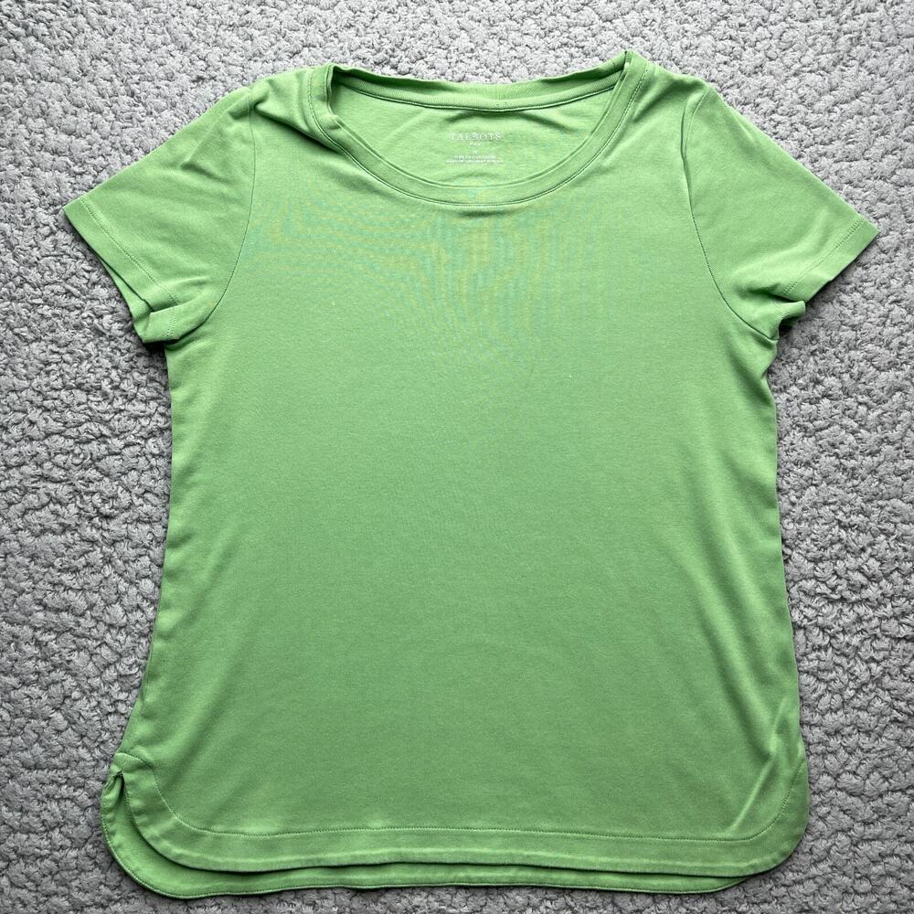 Talbots Layered Neck Hem Shirt Womens Medium Green Short Sleeve Round Neck Top